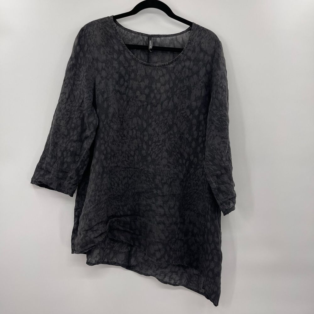KHANGURA Women's Black Crinkle Crepe Flowy Lagenlook Tunic Blouse Top Size large
